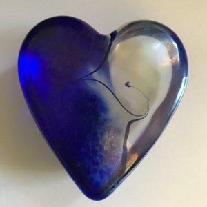 Robert Held Art Glass Swirl Heart Paperweight Blue / Clear Signed Vintage